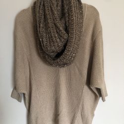 Express Women’s Medium, Oversized, Gold Sweater with Matching Scarf