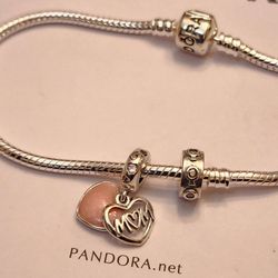 Pandora Bracelet With Charms 💯 % Silver 