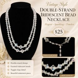 Vintage Double-Strand Iridescent Bead Necklace