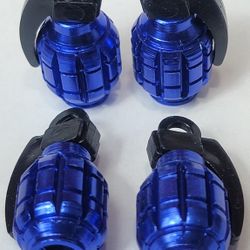 4 Grenade Blue Color Valve Stem Covers Caps Auto Bicycle BMX Truck Cars