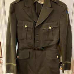Vintage WWII US Army Air Forces Officer Jacket Belted OD Wool Ike Coat Air Corps