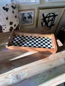 Wood Tray with Checkered Inlay 16x8”