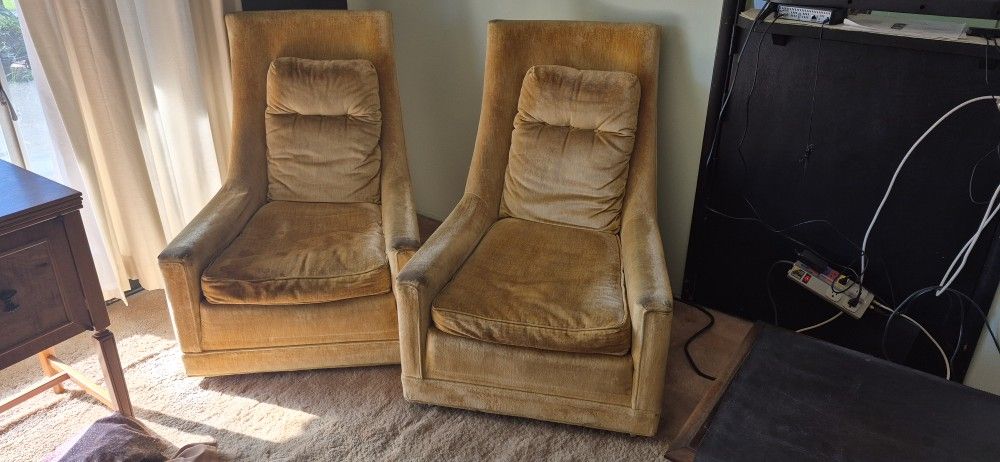 Vintage Hollywood Regency Style High Back Lounge Chairs