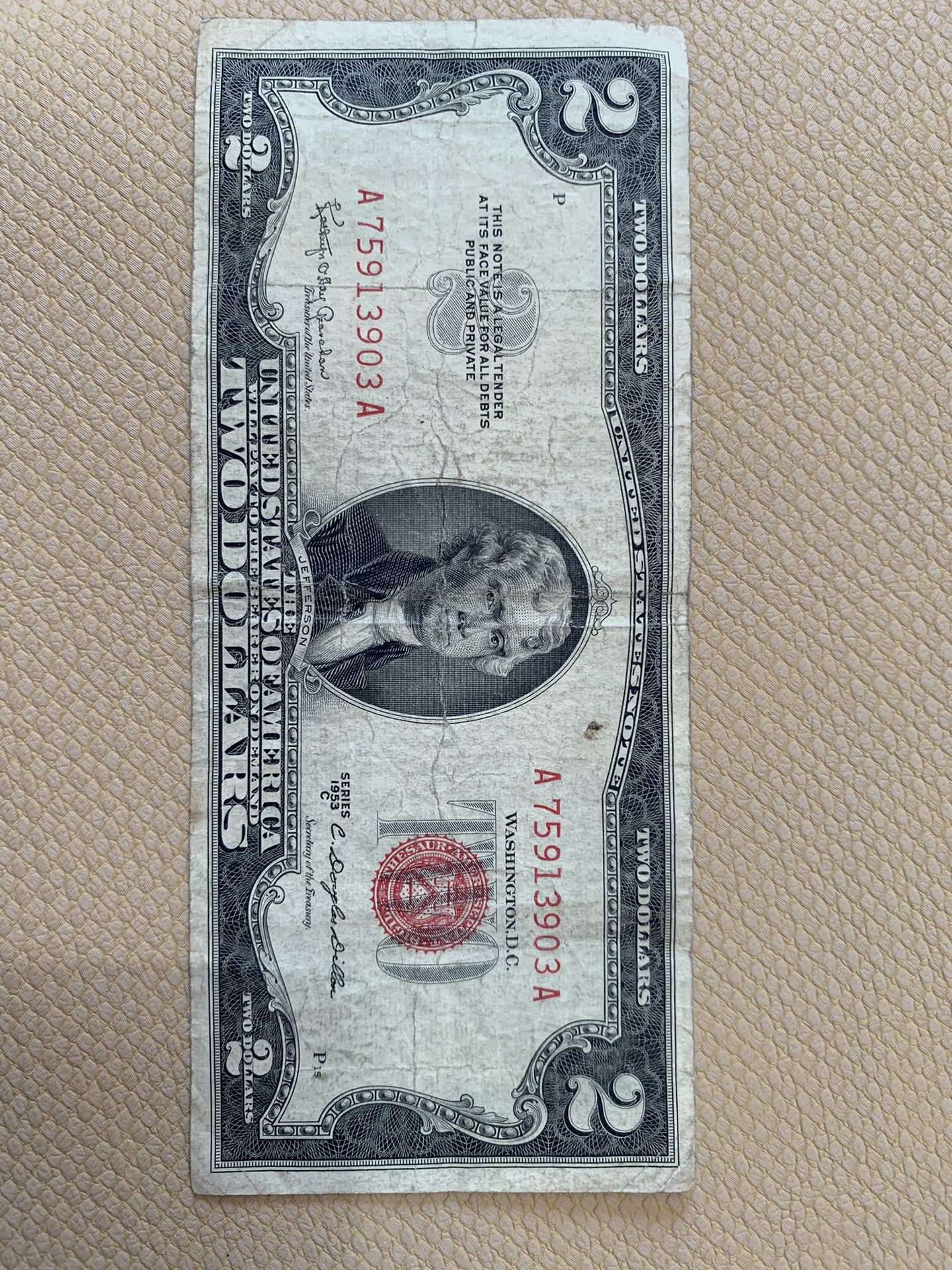 1953 C $2 Dollars Red Seal
