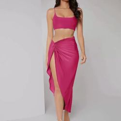 Shein Bae Solid Crop Cami Top & Twist Waist Skirt Set