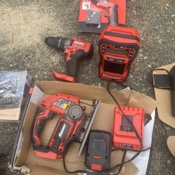 Bauer tools, batteries, chargers, and Bluetooth radio