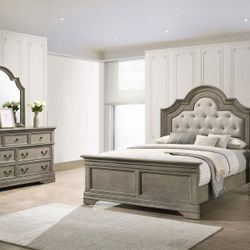 4 Piece Screen Bedroom Set Queen Bed Frame Dresser Mirror And Nightstand