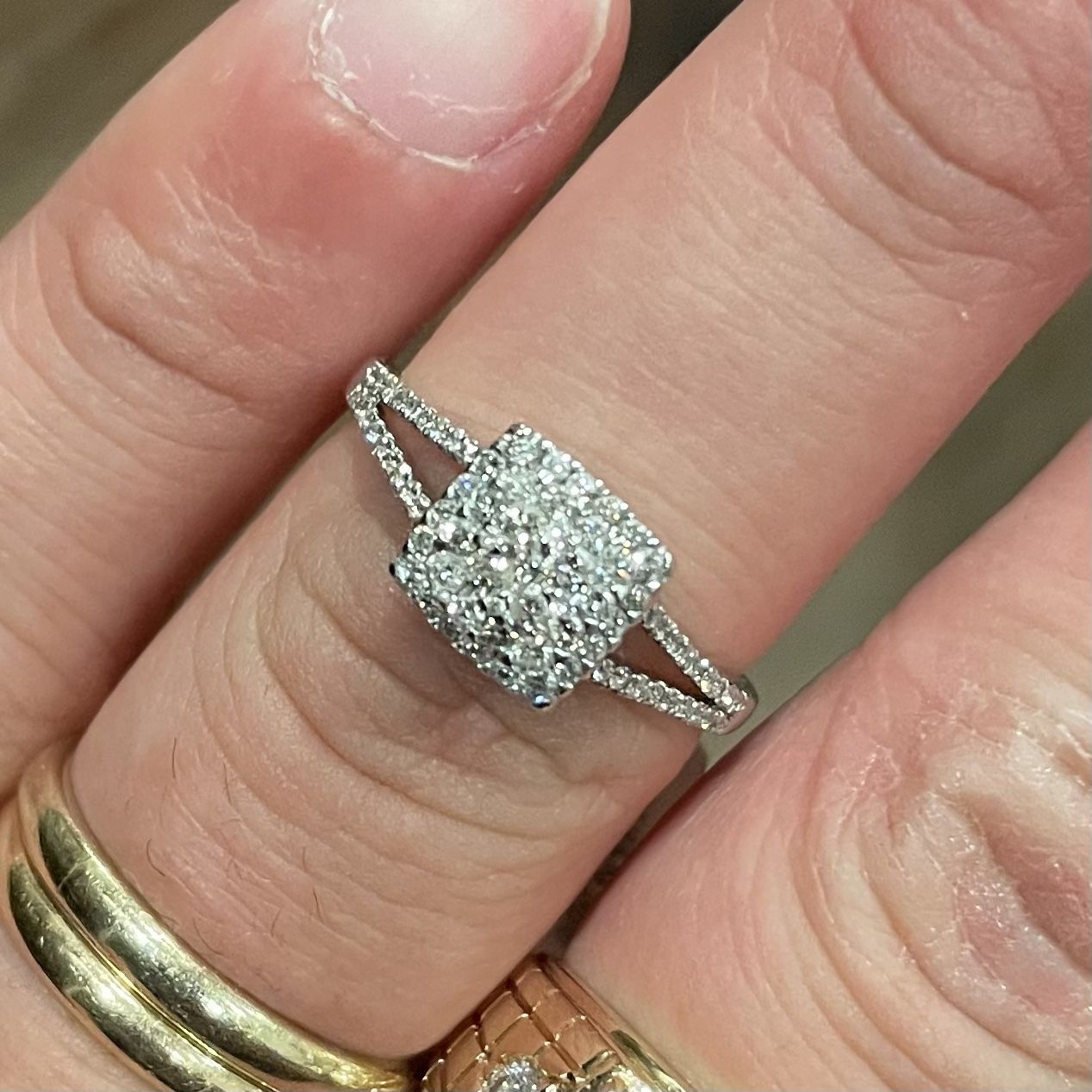 10K White Gold Clustered Diamond Fashion Ladies’ Ring