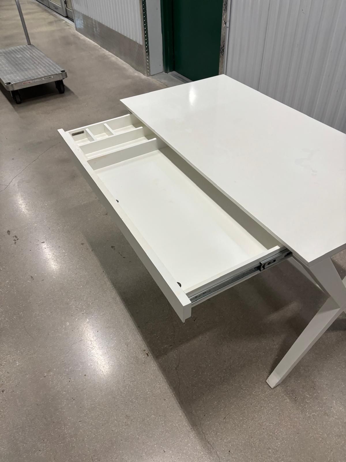 Crate & Barrel white wood solid Desk with large pull out drawer.  48” wide , 24” depth, 30 1/2 high 
