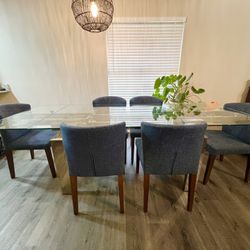 Extendable Glass Top Metal Base Dining Table And 6 Chairs