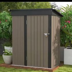 🔥ON SALE🔥5x3 FT Outdoor Storage Shed, Tool Shed with Sloping Roof and Lockable Door, Metal Shed for Backyard Garden Patio Lawn, Brown 