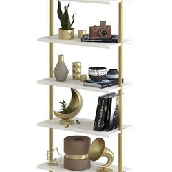 
New 5 Tier Ladder Bookshelf, white and Gold Set of 2