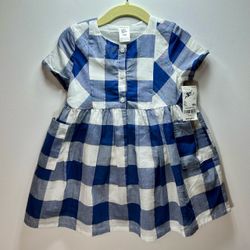 Baby Bgosh Blue Buffalo Plaid Metallic Dress with Diaper Cover 18M
