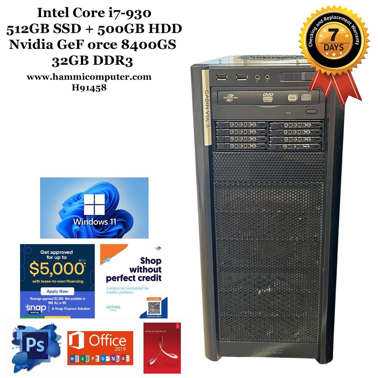 Computer Desktop, Intel Core i7-930, 32GB, 500GB SSD+500GB HDD Win 11