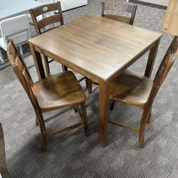 Brown Oak Counter Height Table Set 