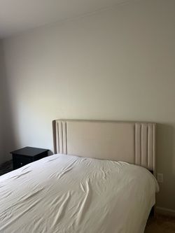 Queen Bed Frame Beige – Like New (Only 1 Month Old!)