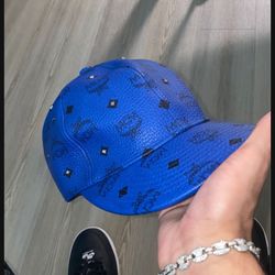Mcm Blue Leather Baseball Cap