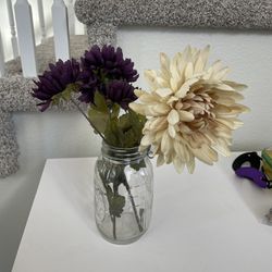 Fake Flowers In Mason jar 