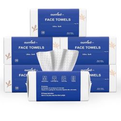 600 Count (6 Pack) Face Towels, Disposable Biodegradable Clean Facial Wash Cloth for Sensitive Skin, Lint- free Facial Towels