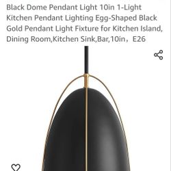 Black Dome Pendant Light 10in 1-Light Kitchen Pendant Lighting Egg-Shaped Black Gold Pendant Light