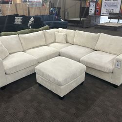 Comfy NEW Cream Sectional Sofa And Ottoman 