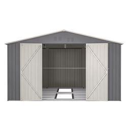 11x13 FT Metal Storage Shed with Reinforced Floor Frame Large 140.5 ft² Outdoor Garden Tool House Lockable Doors & 4 Air Vents Weatherproof Patio Back