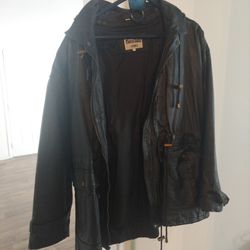Vintage Black Leather Hooded Jacket