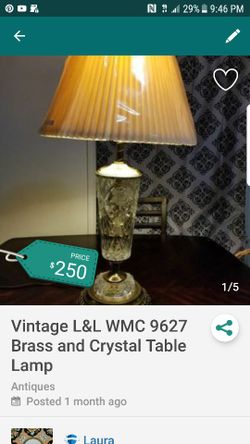 Vintage L&L Brass and Crystal Table Lamp.