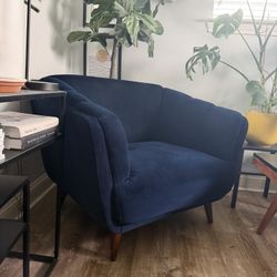 Velvet Blue Couch And Armchair