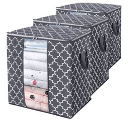 Storage Bags [3 Pack/100L] Large Blanket Clothes Organization and Storage Containers for Comforters,Bedding, Foldable Organizer with Reinforced Handle