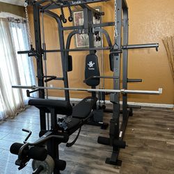 Vesta Fitness Smith Machine 1001 w/Bench Attachment | 230lb Bumpers Olympic Weights | 7ft Olympic Bar | Fitness | Gym Equipment | FREE DELIVERY 🚚 