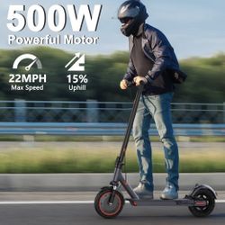 Large Electric Scooter, Maximum peak up to 500W Powerful Motor, 8.5”Solid Tires, Up to 22Mph, 30 Miles Max Range, Dual Braking