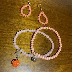 3 matching pieces set Coral color orange  beads #0632