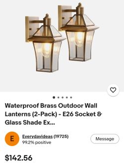 Waterproof Brass Outdoor Wall Lanterns (2-Pack) - E26 Socket & Glass Shade Exterior Wall-Mounted Lights, Rustproof Modern Sconces for Front Door, Porc