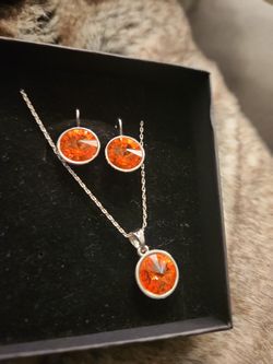 Authentic Borun America Necklace and Earring Set Swarovski Crystals Pink Color