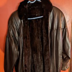 For Sale Black Leather Ladies Coat With Black Fuzzy Fur Inside Size Medium Large $70 OBO