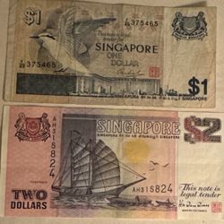 Singapore Currency $1,$2  Banknotes 