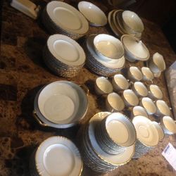 Antique collectibles dishes and glasses all gold trimmed