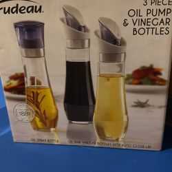 Trudeau OIl Pump and Vinegar Bottles
