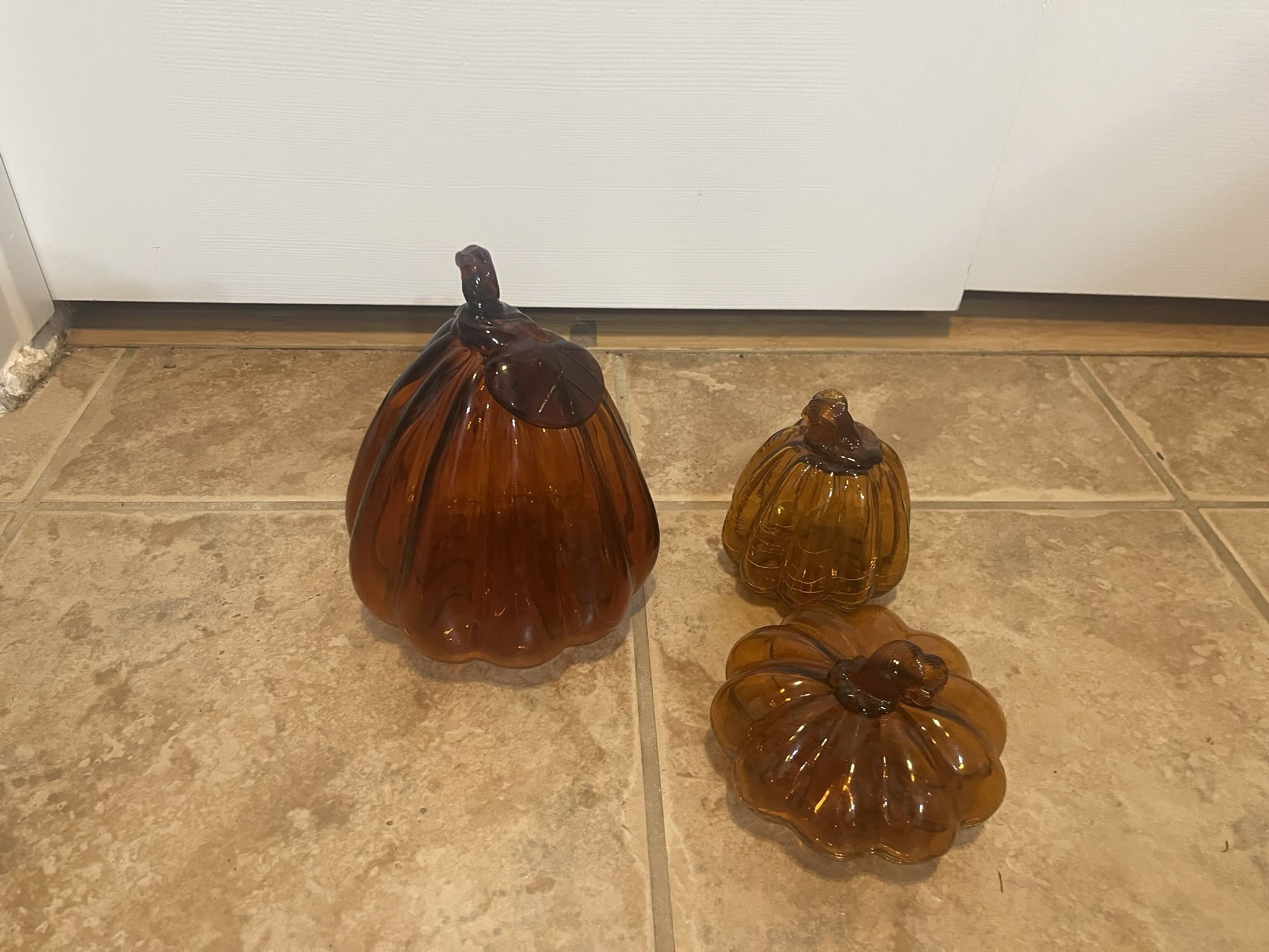 Amber Blown Glass Pumpkins (3)