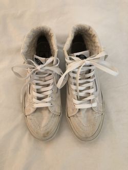 Hi tops shoes, Vans Sk8- Hi Platform, white, used heavily, Size US Women 7.5 / Men 6.0