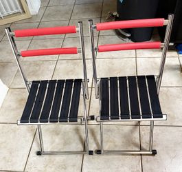 New, Set of 2, Foldable Chair, Outside Folding Chair,  Portable, Camping, Picnic, Fishing, Beach Chair Good, black and orange