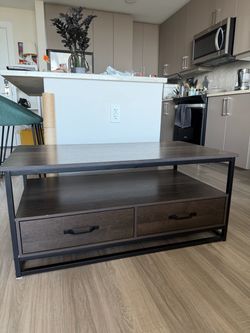 Homfa 43” Coffee Table with 2 Drawers & Storage Shelf – Dark Brown