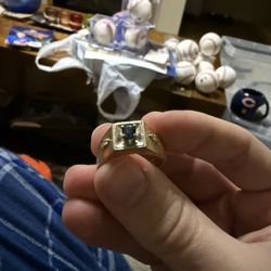 14k Gold And Sapphire/diamond Ring And 14k Gold Chain