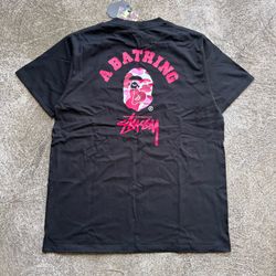 A Bathing Ape Bape X Stussy Black Tee Mens L