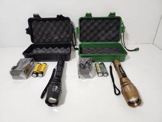 2pcs Gold CREE T6 5Modes 18650 LED Zoomable Flashlight & Black Zoomable Focus High Power LED Flashlight