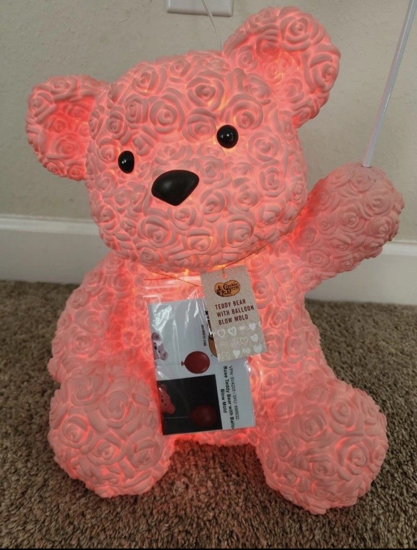 27" VALENTINE'S DAY ROSE TEDDY BEAR W/ BALLOON LIGHTED BLOW MOLD