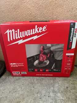 Milwaukee M12 Drain Cleaning Airsnake Air Gun Kit with (1) 2.0Ah Battery, Toilet Attachments
