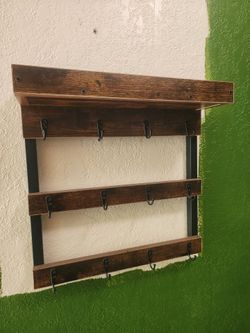 Rustic Wood and Metal coffee mug rack