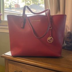 Michael Kors Red Leather Tote Bag 